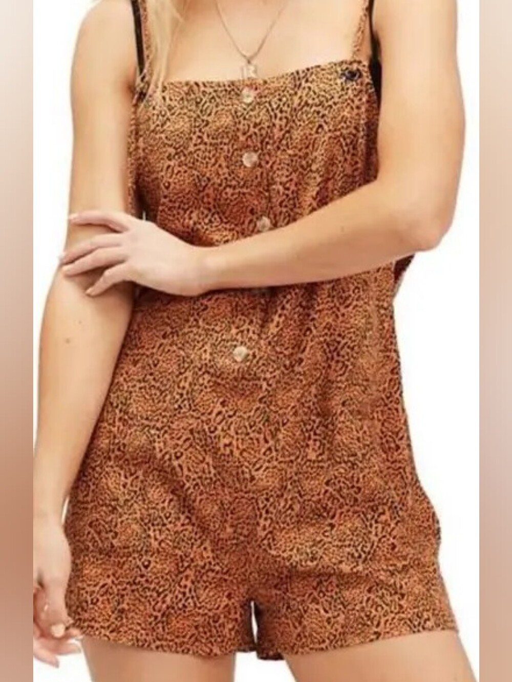 Billabong Wave Watch Short Overall Romper in Toffee Animal Print